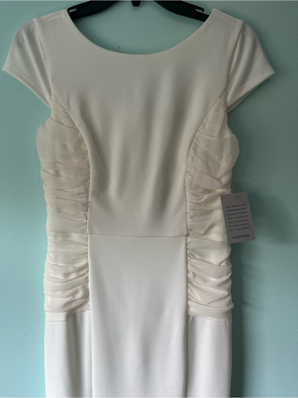 Halston Heritage Ivory Cap-Sleeve Ruched Maxi Dress
